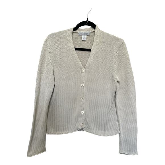 Brooks Brothers Women's 100% Mercerized Cotton Cardigan Size M Cream Sweater - Picture 1 of 5
